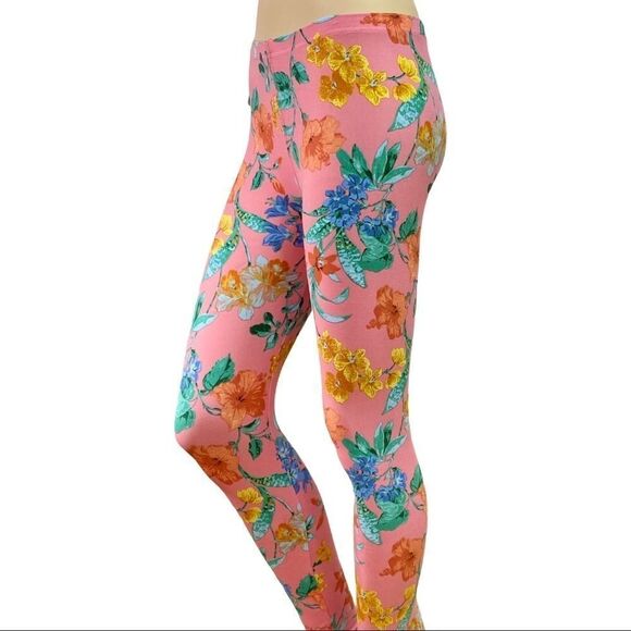 NEW Pink Floral Elastic Waisted Soft Brushed Leggings Pants by Shylo - Picture 3 of 5